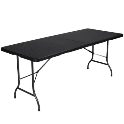 Image de Perel Table Pliante, résistant aux intempéries, avec poignée, Aspect rotin, Max. 100 kg, Noir