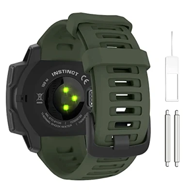 Image de MoKo Bracelet Compatible avec Garmin Instinct/Instinct Solar/Tactical/Instinct 2 Montre GPS, 22mm de Remplacement en Silicone Souple, Vert Armée