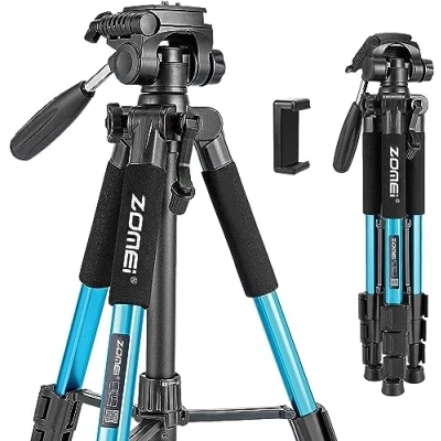 Image de Trépied Smartphone, 140cm Trepied Voyage Appareil Photo avec Support de Téléphone et Sac Transport pour DSLR DV Caméra Smartphone (Bleu)