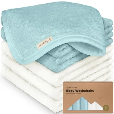 Image de 6 Pack Lingettes de Bébé en Bambou Bio Douces Bambou, Bio, Enfants, Serviettes Bébé, Molleton, Serviette pour Le Visage (White/Sky)