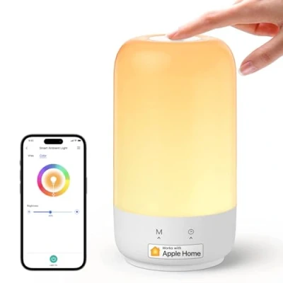 Image de meross Veilleuse LED Connectée, Lampe de Chevet Intelligente Compatible avec Apple HomeKit, Alexa et Google Home, RGBCW Table Multicolore Dimmable Commande Vocale Contrôle à Distance