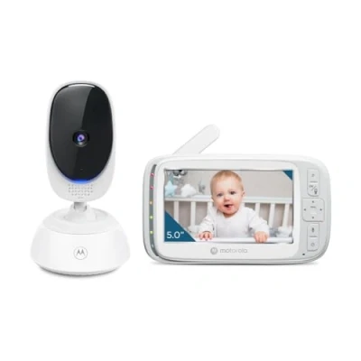 Image de Motorola Nursery Babyphone avec Caméra VM75 Canera Bebe Unité Parent de 5 Pouces Baby Monitor Vision Nocturne, Zoom Numérique, Communication Bidirectionnelle et Berceuses Blanc