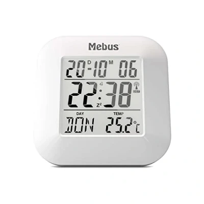 Image de MEBUS digitaler Funk Wecker mit Thermometer, Datumsanzeige und Beleuchtung, Snooze Funtion, Material: Kunststoff, Farbe: Weiß, Modell: 51511