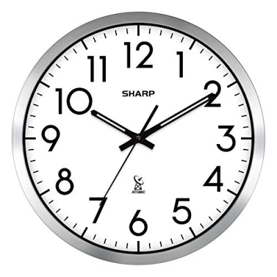 Image de Sharp Horloge Murale analogique Atomic 30,5 cm Finition brossée argentée Se Fixe automatiquement Fonctionnement à Piles Facile Lire Utilisation Simple Style s&#039;adapte Tout Type de