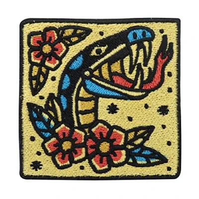 Image de Finally Home Écusson serpent avec fleurs à repasser Patch thermocollant, écusson cobra, serpent, tatouage, en tissu