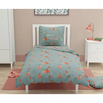 Image de Home Linge Passion Parure de Couette Enfant 100% Coton 57 Fils 140x200 cm Vert d&#039;eau Peachy