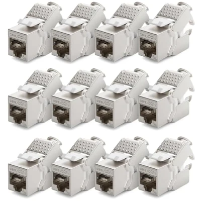 Image de deleyCON 12x Module Keystone CAT 6a Jack Blindé STP Connecteur RJ45 Installation Snap In Montage Câble Brut 500 Mhz 10 GBit/s