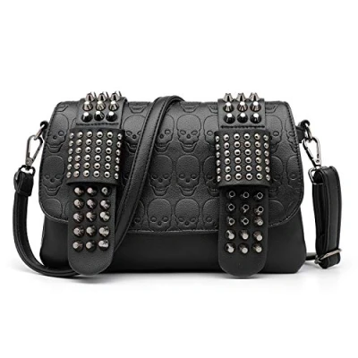Image de LUI SUI Femmes Gothique Punk Crâne Rivet Clouté Sac À Bandoulière en Cuir PU Main Portefeuille Sacs
