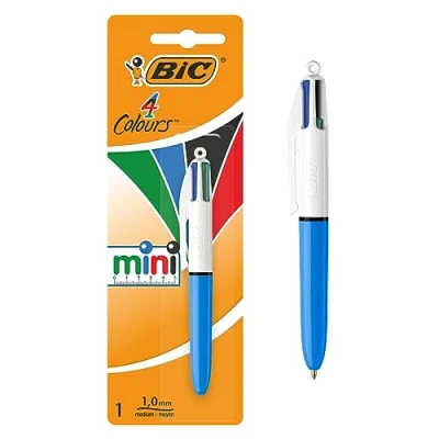 Image de BIC 4 Couleurs Mini Stylo Bille Rétractable avec Pointe Moyenne (1,0 mm) Format Blister de 1