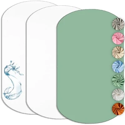 Image de Drap Housse Cododo 60x80cm (Lot de 2) Compatible Iora + 1 Alèse Imperméable Protège Matelas Set 2+1 Draps Oeko TEX (Blanc/Eucalyptus, 60 x 80 cm)