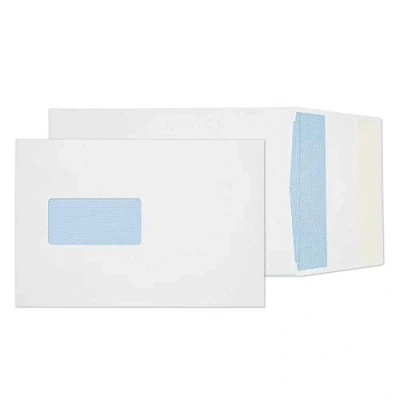 Image de Blake Purely Packaging C5 229 x 162 mm 120 g/m² Enveloppes Pochettes à Soufflet Bande Adhésive Fenêtre (6001) Blanc Boîte de 125