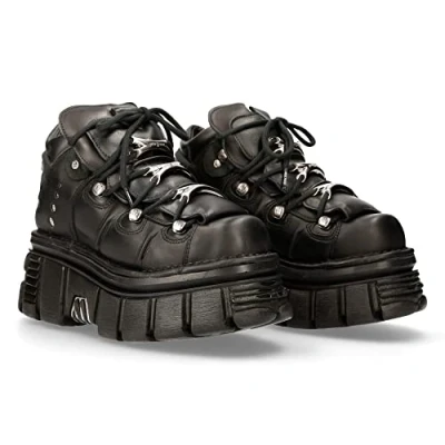 Image de New Rock Tower Bottines en cuir avec plateforme noire M.106 C45, Noir , 43 EU