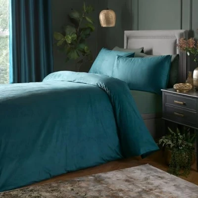 Image de Laurence Llewelyn Bowen Parure de lit Montrose en Velours Bleu Sarcelle Super King Size (220 x 260 cm) Douce Luxe