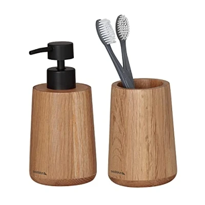 Image de Sealskin Earth Ensemble d&#039;accessoires de salle bain Distributeur savon 150 ml Gobelet à brosse dents Chêne