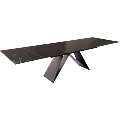 Image de Table à manger Edge 200 300x100 verre fondu noir fumé relief en 3D cadre V acier plat extensible