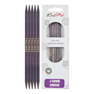 Image de KnitPro J&#039;Adore Cubics Aiguilles à Tricoter Double Pointe Ensembles de 5 Épingles en Bois pour Chaussettes Chapeaux Mitaines Tricot Rond Court 15 cm x 6,50 mm