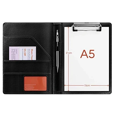 Image de Bloc Note A5 conferencier Cuir porte documents, Portfolio, Planchette, Support pour notes format avec organiseur de Conférencier documents,Porte (Noir)