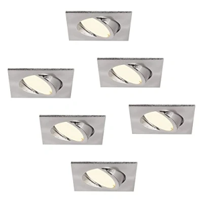 Image de HCFEI Lot de 6 Spot Led Encastrable Carré Acier inoxydable Brosse Orientable lumière Blanc Chaud 3000K, 5W eq. 50W