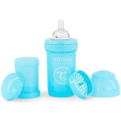 Image de Twistshake Biberon en Plastique avec Valve Anti Colique pour Bébé Tétine Souple Silicone Débit Lent, Donner le Forme de Sein, Sans BPA, 180 ml, 0 Mois et +, Bleu Pastel