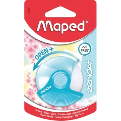 Image de Maped Gomme Zenoa plus Blanche Ronde avec Étui de Protection Rotatif à 180 Sans Phtalates PVC Coloris Pastel Aléatoire Rose, Bleu, Violet