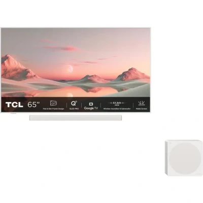 Image de TCL A300 NXTFRAME 65A300 Pro (65 ) 4K Ultra HD Smart TV, Blanc avec barre de son et caisson sans?fil Bang &amp; Olufsen Neuf