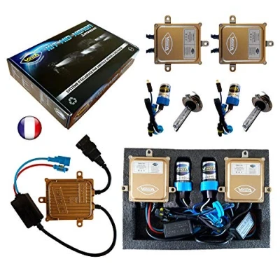 Image de VEGA Kit HID Xénon Marque FRANCAISE H7 10000K 55W Slim DSP AC ampoules à embase métallique