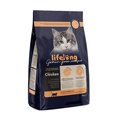 Image de Marque Amazon Lifelong Aliment pour chat adultes stérilisés sans céréale, élaboré avec de la viande fraîche poulet 3 kg