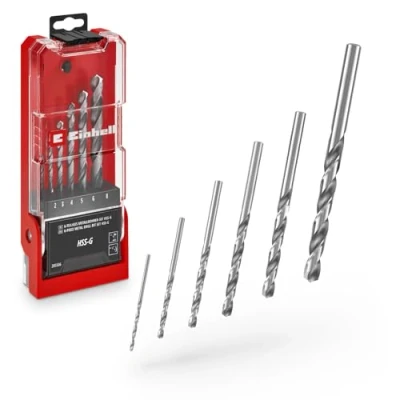 Image de Original Einhell Jeu de 6 forets à métaux HSS G (acier 4241, poli miroir, pointe Split Point 135, hélice fraisée type N, queue ronde y compris cassette rangement)