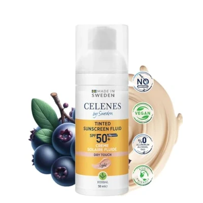 Image de Celenes by Sweden Fluide Solaire Teinté, Toucher Sec aux Herbe SPF 50 Creme Protection Large Spectre, Toutes Peaux, Visage Contre La Lumière Bleue, Végan Crème ml