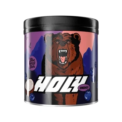Image de HOLY Energy Gaming Booster &#039;Blueberry Bear&#039; avec goût myrtille &amp; coco en poudre 50 portions NewCaff extrait de thé vert Focus Drink Vegan arômes fruits 100% naturels