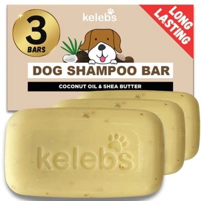 Image de Kelebs Shampoing Chien Solide Naturel pour Anti Perte De Poil Fortifie Le sous Poil, Long Et Court, À l&#039;huile Coco Beurre Karité Bio (Anti Poil)