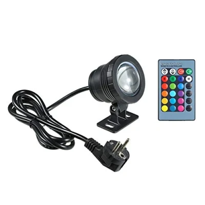 Image de Lixada lumière sous marine LED RVB 10 W avec télécommande 16 couleurs 4 effets de IP65 étanche pour piscine, aquarium, fontaine, Halloween, Noël, festival, fonction mariage, noir