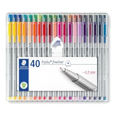 Image de Staedtler Triplus Fineliner, Feutres à pointe extra fine pour écriture et contours, Étui chevalet avec 40 couleurs lumineuses assorties, 334 SB40, coleurs assorties