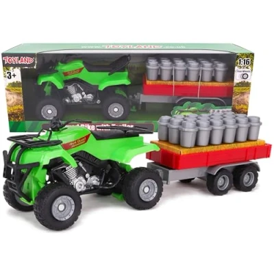 Image de Toyland® Ensemble de Jeu Farm Quad &amp; Trailer Échelle 1:16 Action Roue Libre Jouets Ferme pour garçons (Vert)