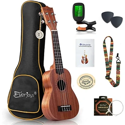 Image de Acajou Soprano Ukulele Starter Kit Professionnel 21 pouces w/Case Strap Tuner Aquila Strings
