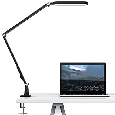 Image de JKSWT Lampe de bureau à LED, bras oscillant réglable avec pince, 72 5 modes couleur, niveaux luminosité table fonction mémoire et commande tactile