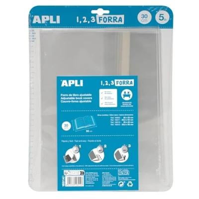 Image de APLI 16914 Lot de 5 protège cahiers à rabat réglable en polypropylène 75 µ 30 x 53 cm