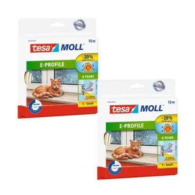Image de tesamoll Joint Portes et Fenêtres Profil E d&#039;Isolation Thermique Adhésif en Caoutchouc Anti Froid Humidité Comble des Espaces Faibles de 1 à 3,5 mm Blanc 10mx 9mm Lot 2