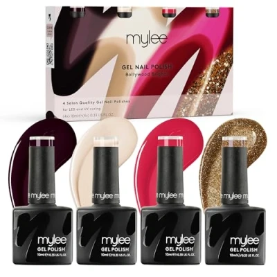 Image de Mylee Set de Vernis à Ongles Semipermanent 4x10ml [Bollywood Brights] UV/LED Nail Art Manucure et Pédicure, Usage Professionnel Domestique [Unveiled Collection] Durable Facile Appliquer