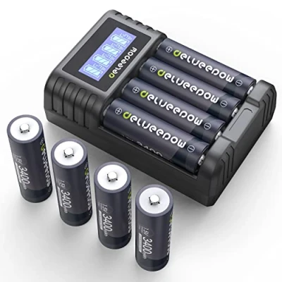 Image de Delyeepow Pile Rechargeable AA 1,5V 3400mWh, Piles Rechargeables Lithium 8PCS avec LCD Chargeur 1500 Cycles de Haute capacité
