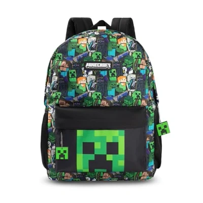 Image de Minecraft Sac à dos multicolore Steve &amp; Creeper zippé imprimé graphique pour la rentrée enfants Articles unisexes