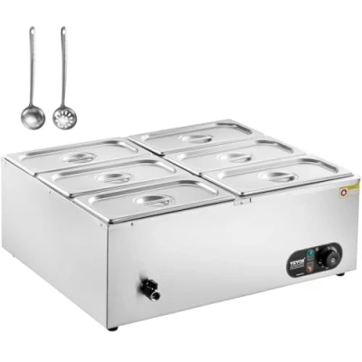 Image de VEVOR Chauffe Plat Buffet à 6 Bacs de 4,7 L, Bain Marie Électrique 1500 W, Chauffant en Acier Inoxydable, Température Réglable 30 85 C, pour Réchauffer Les Aliments Restauration Soirée Fête