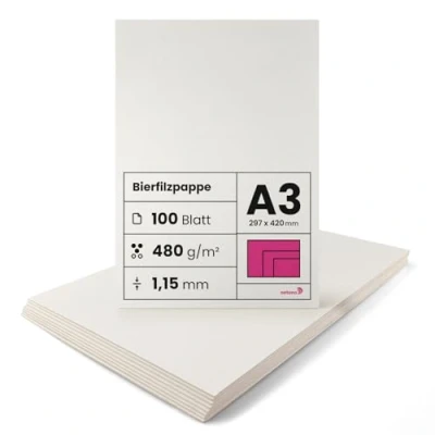 Image de Netuno 100 feuilles de feutre bière A3 297x420 mm 1,15 (480g) carton à idéal pour sous bocks dessous verre passe partout travaux manuels reliure puzzles jeux société