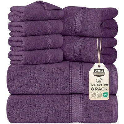 Image de Utopia Towels Ensemble de Serviettes Bain 8 pièces; 2 Bain, essuie Mains et 4 débarbouillettes Coton Qualité d&#039;hôtel, Super Doux très Absorbant (Prune)