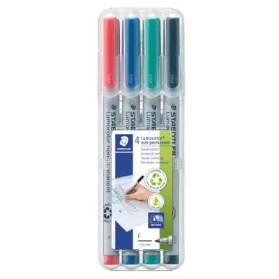 Image de Staedtler Lumocolor 316, Feutres non permanents à Pointe fine pour toutes les surfaces, Sans xylène ni toluène, Set de 4 couleurs lumineuses, ogive 0.6 mm, 316 WP4