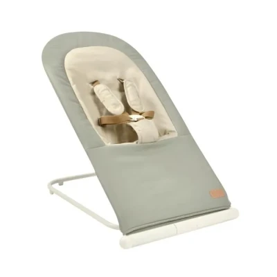 Image de BÉABA, Transat Bébé Pliable, 3 inclinaisons en 1 Bouton, Ultra Compact et Fin, Harnais 5 Points, Système Pliage Breveté, 100% Coton, Jusqu&#039;à 15kg, Housse Transport Incluse, Eazy Relax Lichen
