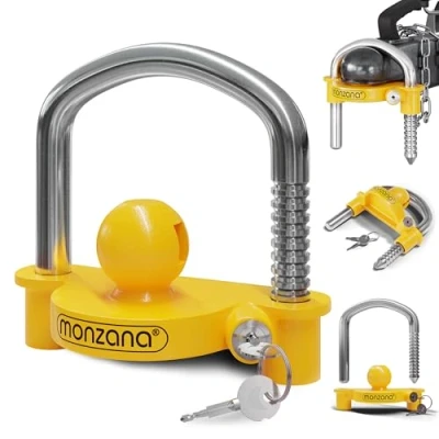 Image de Monzana® Antivol Jaune verrou d&#039;attelage de remorque Universel tête 50 mm Cadenas avec Anneau 2 clés