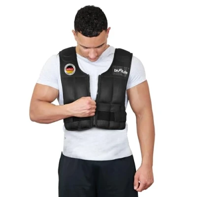 Image de DH FitLife Gilet lesté 10KG/20KG/30KG pour la musculation, Weighted Vest, Veste lestée Ajustable, Entraînement à force et l&#039;endurance, course pied, pompes,tractions (Noir 10KG)