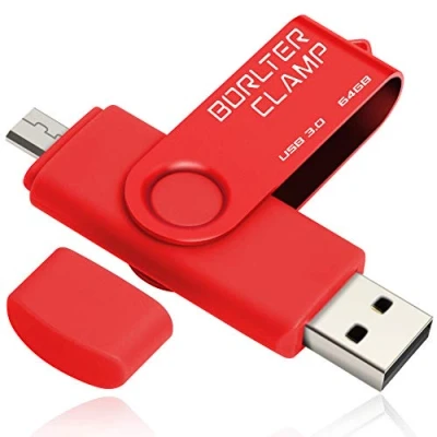 Image de BORLTER CLAMP Clé USB 64 Go, 2 en 1 OTG 3.0 Mémoire Stick, Pivotant U Disque avec Port Micro pour Smartphone Android, Tablette et Ordinateur (Rouge)