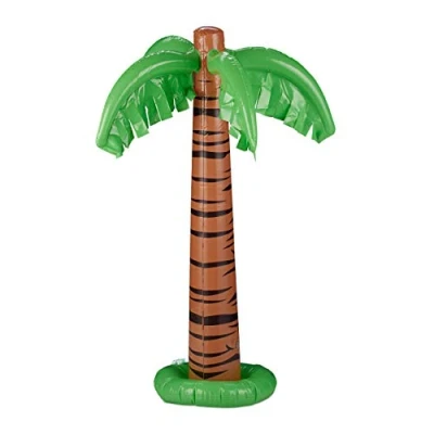 Image de Relaxdays Bouée Gonflable Palmier, Lot de 2, Palmier XXL Piscine et Plage, Tropical géant à gonfler, Vert Brun
